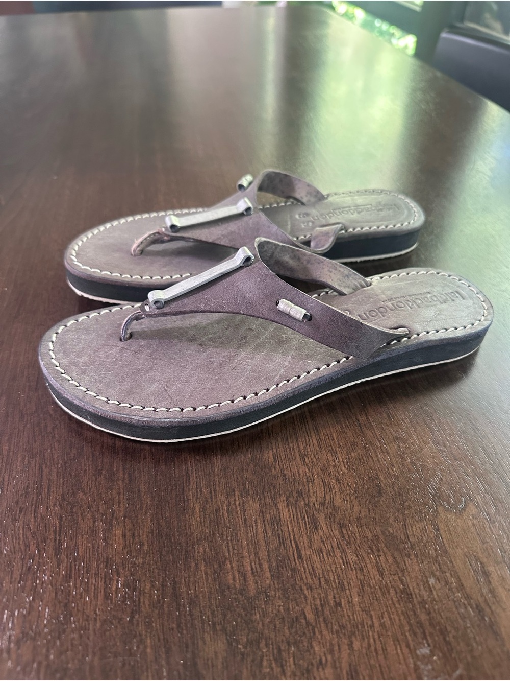 Free People Laidback London Gray Leather Thong Sandals Metal Details NWT 38 7